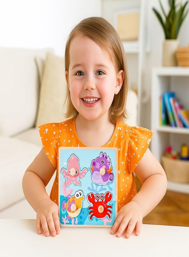 LovesTown Wooden Peg Puzzles Learning Toys Montessori Educational Knob Puzzle with Handles for Toddlers Preschool Kids 4 PCS - Image 3